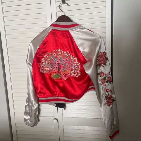 Y2K It Jeans Reversible Embroidered Oriental Silky Peacock Jacket 🦚 - Picture 11 of 15